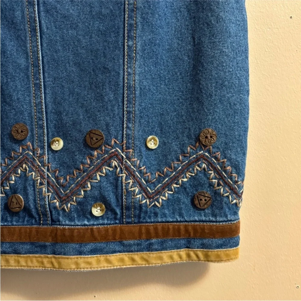 Life Style Sz XL Cotton Suede Trim Embroidered Denim County Western Vest - Picture 5 of 9